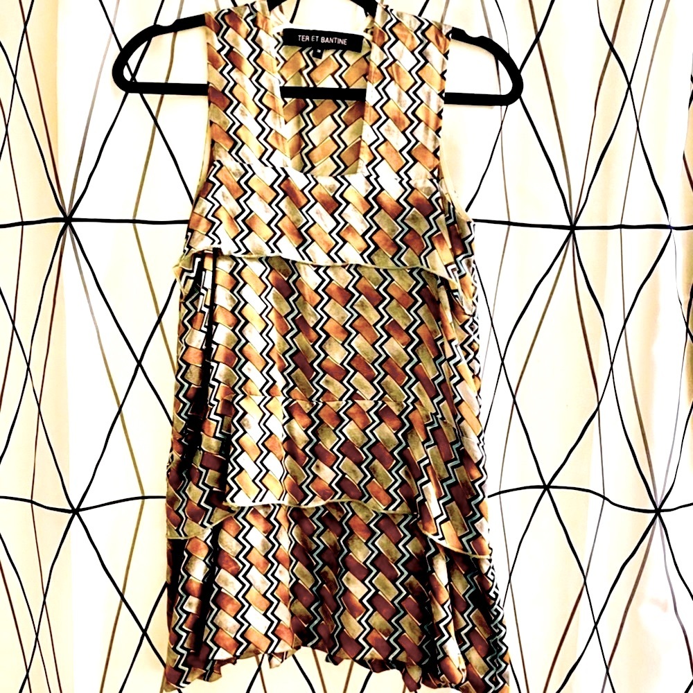 Ter er Bantine Silk Geo Tunic, Tank square neck